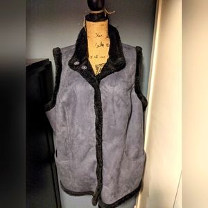 Denim & Co. Women's, Faux Suede Snap Front Vest w/Faux Fur, Size 1X